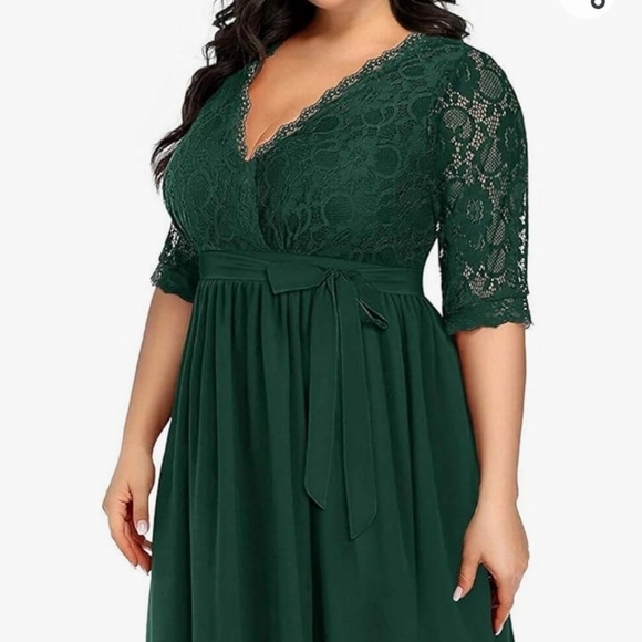 Pinup Fashion Lace Chiffon Wrap V Neck Dresse - Picture 1 of 16